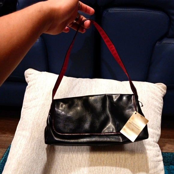 Victoria's Secret Handbags - Vintage Victoria Secret Black Small Handbag With Red Lining CL